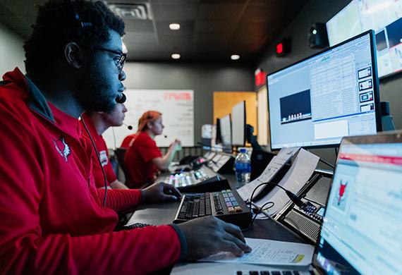 An image of Marist student in the ESPN Control Room