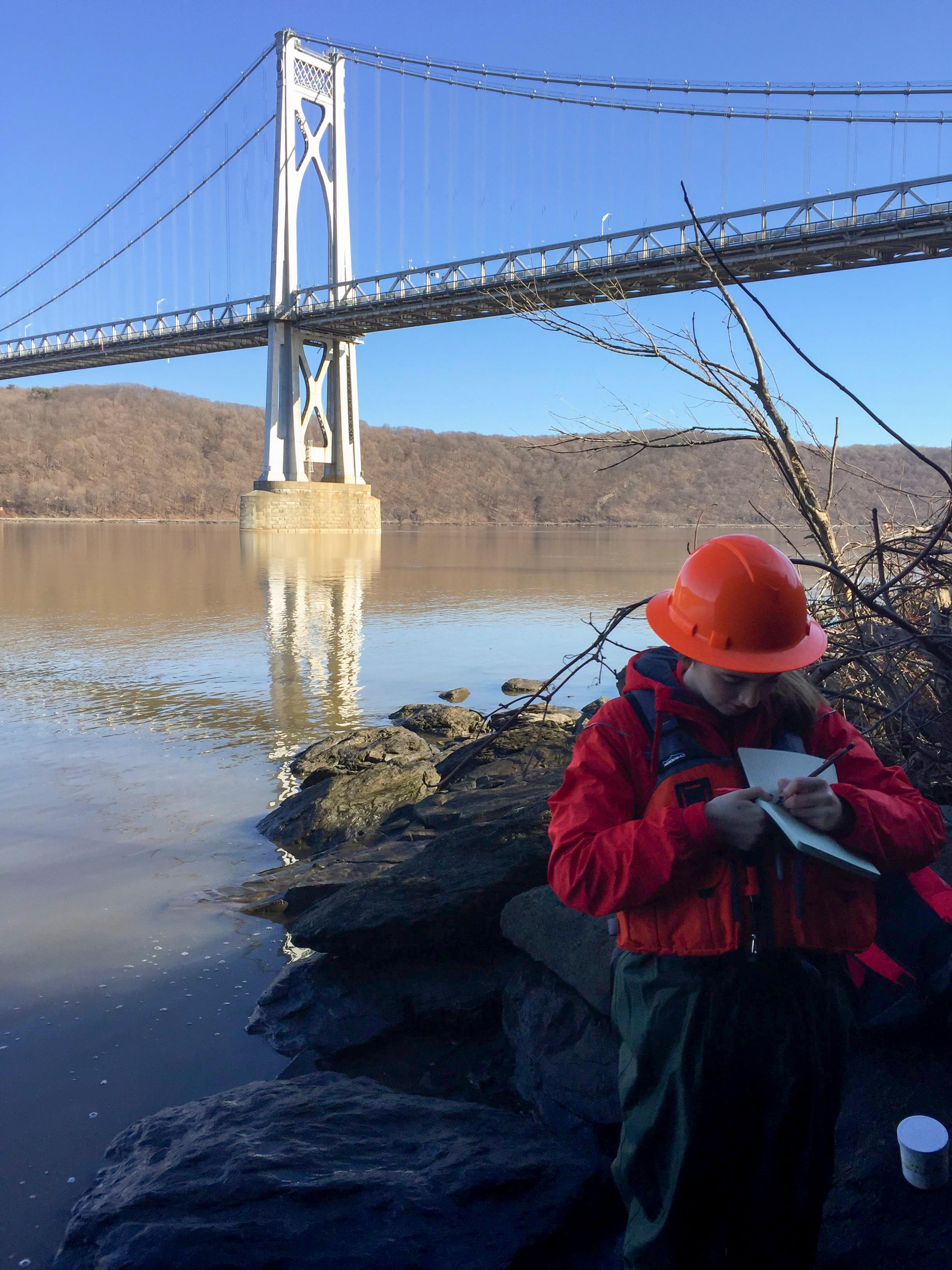 image of marist environmental student, background Mid-Hudson Bridge