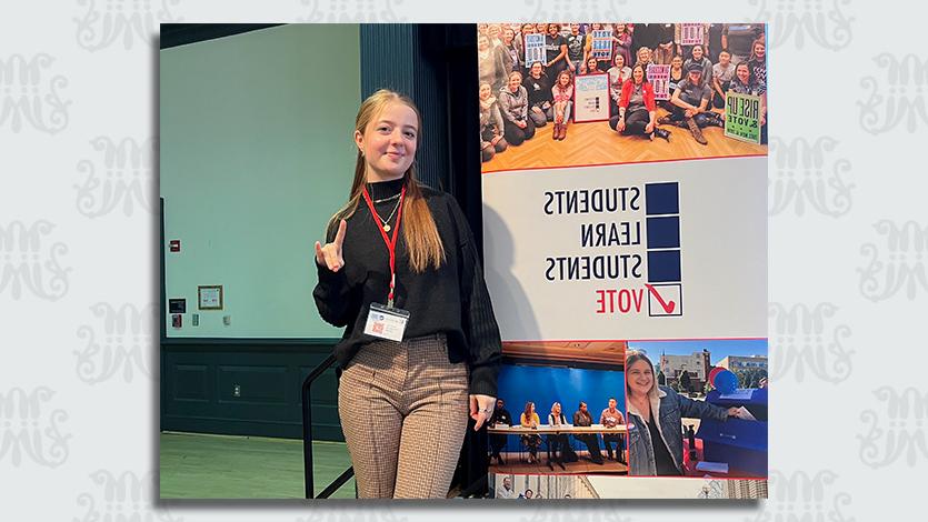 Image of Sylvia Wysor ’26 at the national ‘Students Learn Students Vote’ event at the University of Maryland in November