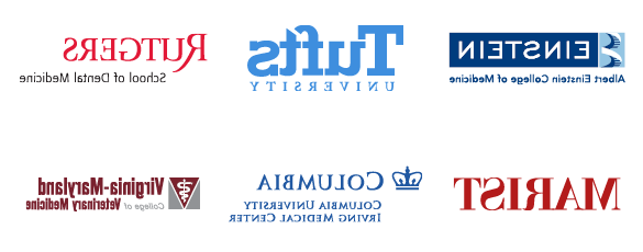 Logos of pre-health post-graduate opportunities: Albert Einstein School of Medicine, 塔夫斯大学, 罗格斯大学牙科医学院, bet亚洲365欢迎投注, 纽约 College of Chiropractic Medicine, 维吉尼亚州 Tech School of Veterinary Medicine